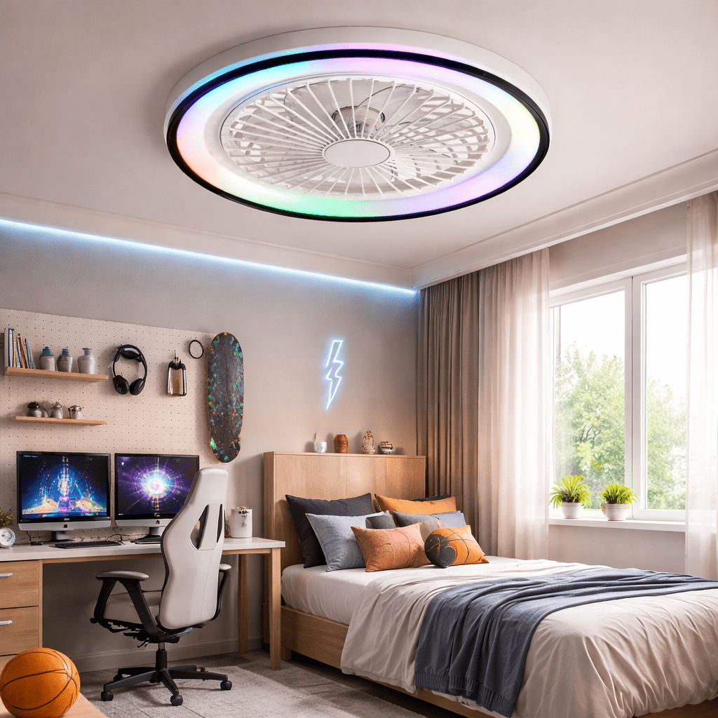 Ventilateur de plafond silencieux compact avec LED et télécommande – 48 cm - Ventileo Design