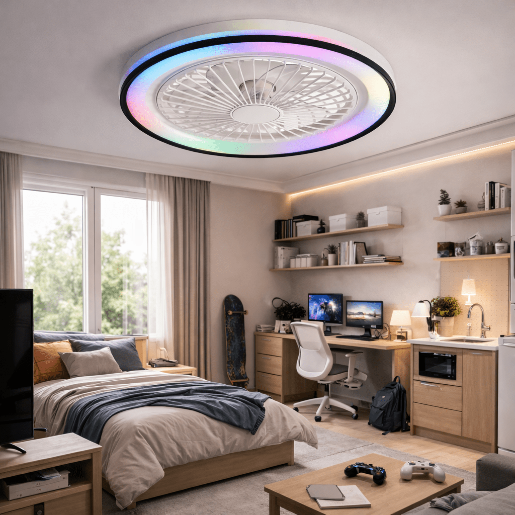 Ventilateur de plafond silencieux compact avec LED et télécommande – 48 cm - Ventileo Design
