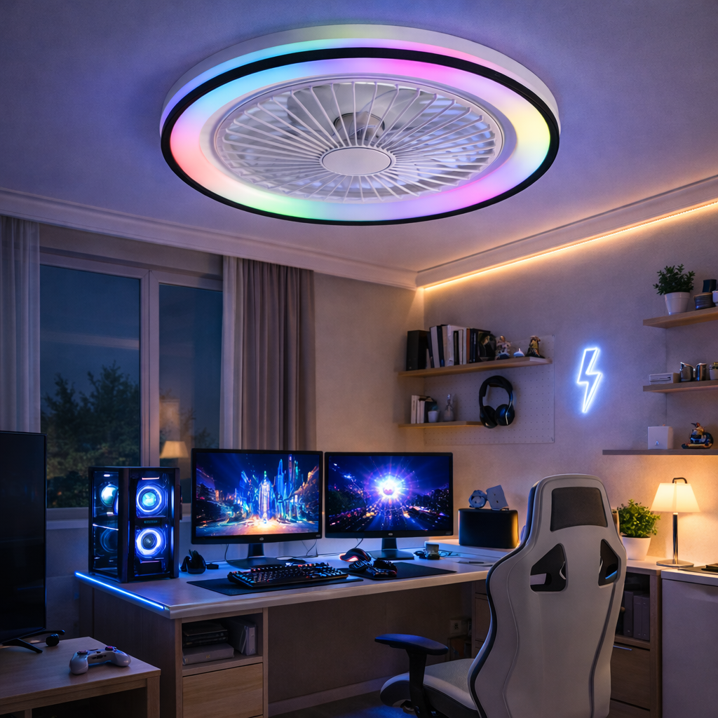 Ventilateur de plafond silencieux compact avec LED et télécommande – 48 cm - Ventileo Design