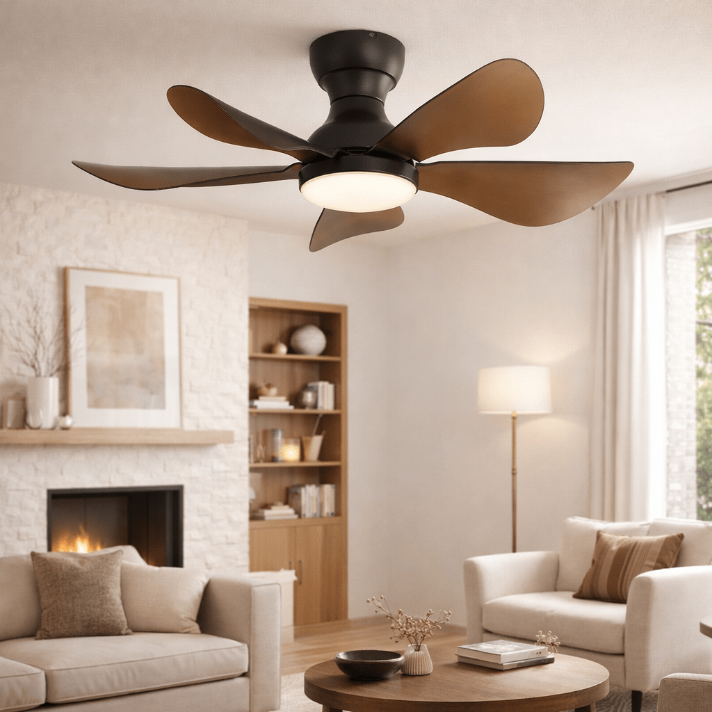 Ventilateur de plafond silencieux compact avec LED et télécommande – 74 cm - Ventileo Design