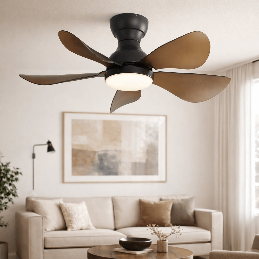 Ventilateur de plafond silencieux compact avec LED et télécommande – 74 cm - Ventileo Design