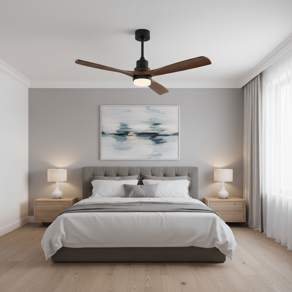 Ventilateur de plafond silencieux en bois foncé avec LED et télécommande – 132 cm - Ventileo Design