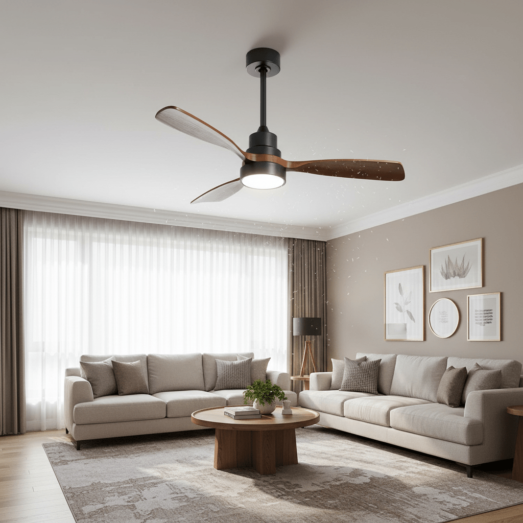 Ventilateur de plafond silencieux en bois massif avec LED et télécommande – 122 cm - Ventileo Design