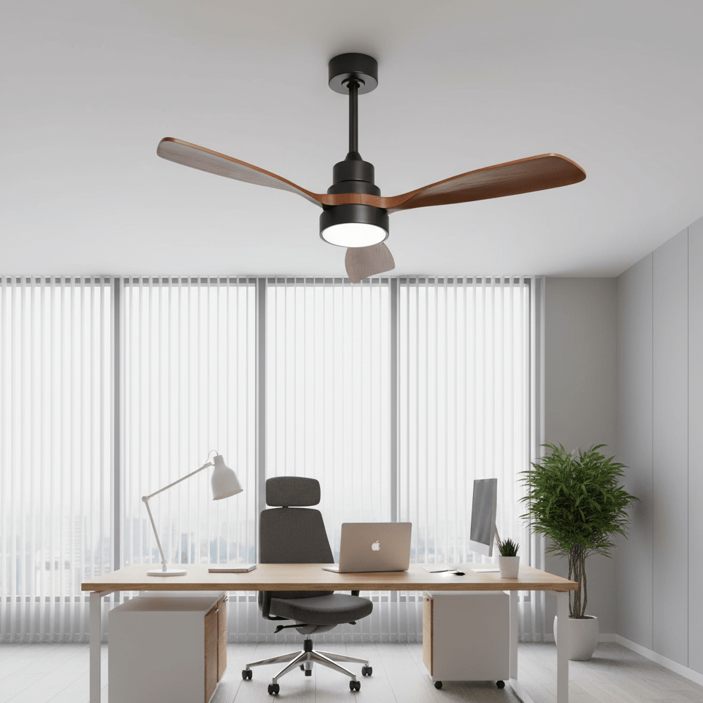 Ventilateur de plafond silencieux en bois massif avec LED et télécommande – 122 cm - Ventileo Design