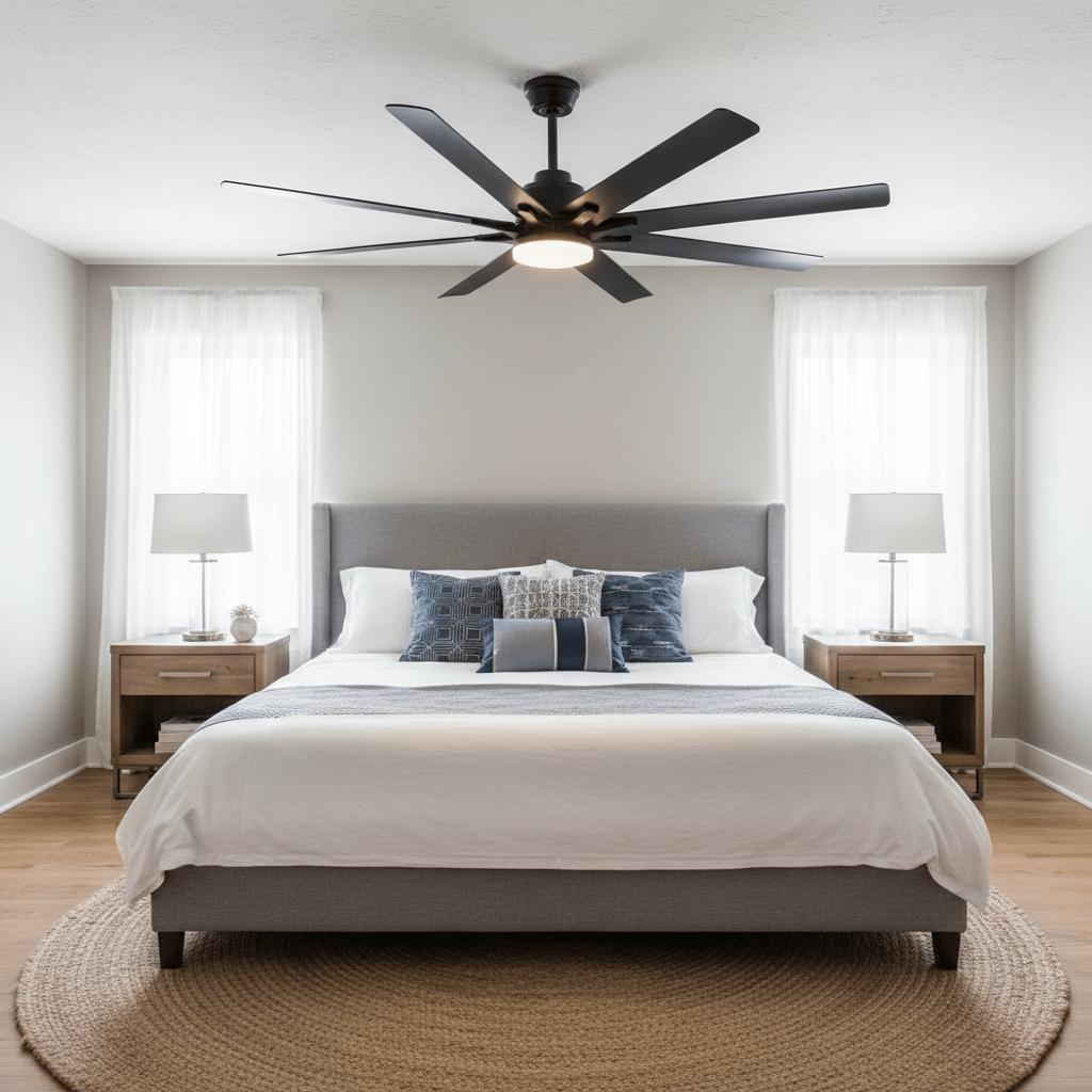 Ventilateur de plafond silencieux grand format avec LED et télécommande – 168 cm - Ventileo Design