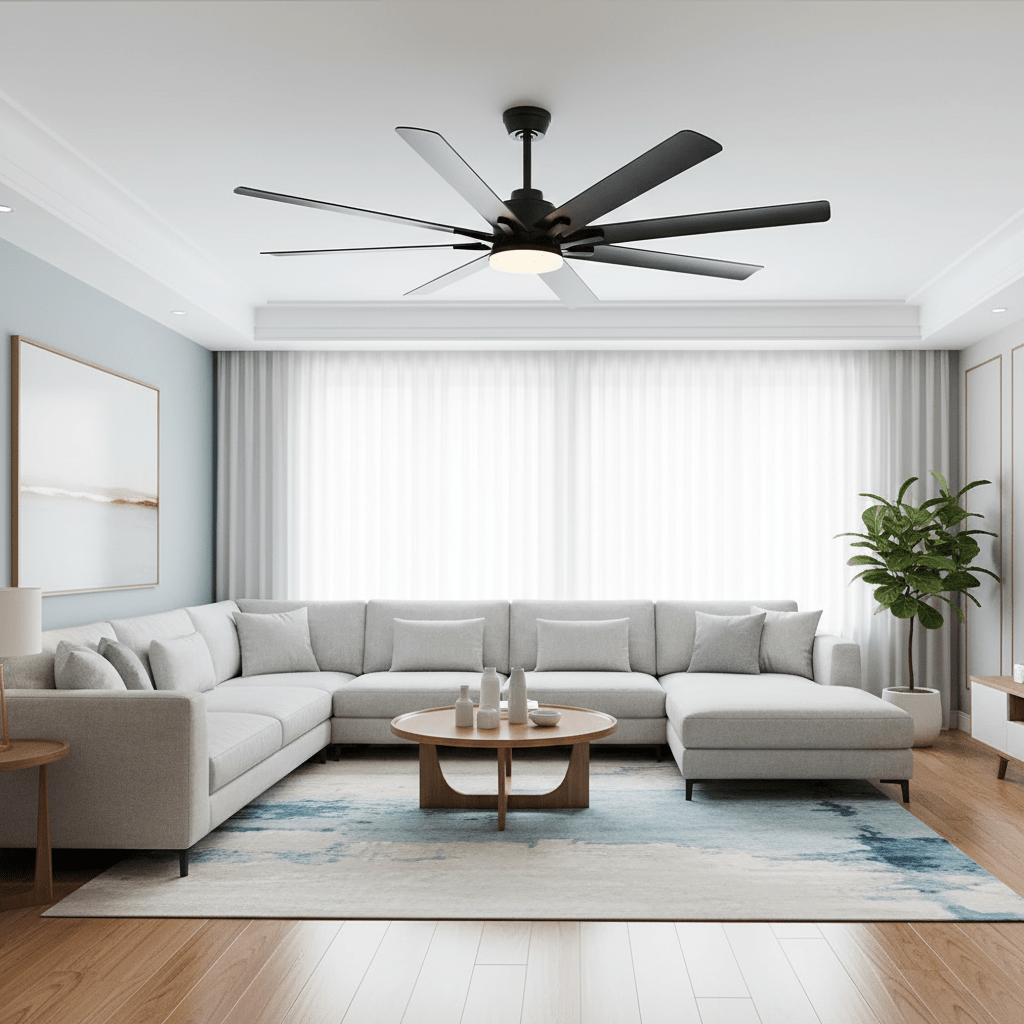 Ventilateur de plafond silencieux grand format avec LED et télécommande – 168 cm - Ventileo Design