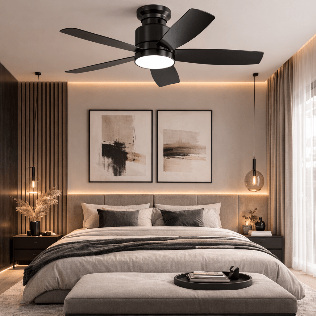 Ventilateur de plafond silencieux moderne avec LED et télécommande – 107 cm - Ventileo Design